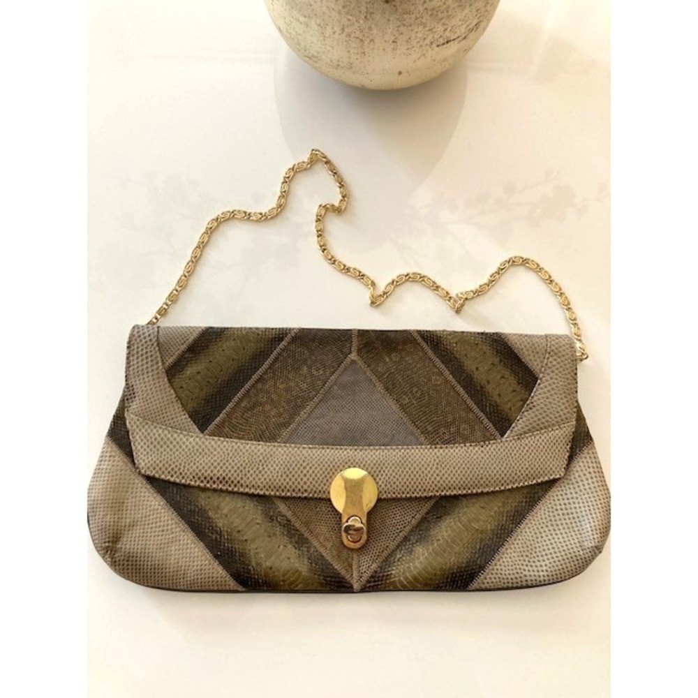 Varon Exotic Snake Skin Patchwork Bag Shoulder/Clutch w/Clasp Vtg 70s